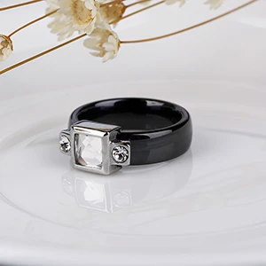 Black Rings Модное обручальное кольцо 2,0 карат для женщин/мужчин стальная квадратная и две маленькие Стразы 6 мм Гладкие керамические кольца ювелирные изделия - Цвет основного камня: Black Rings