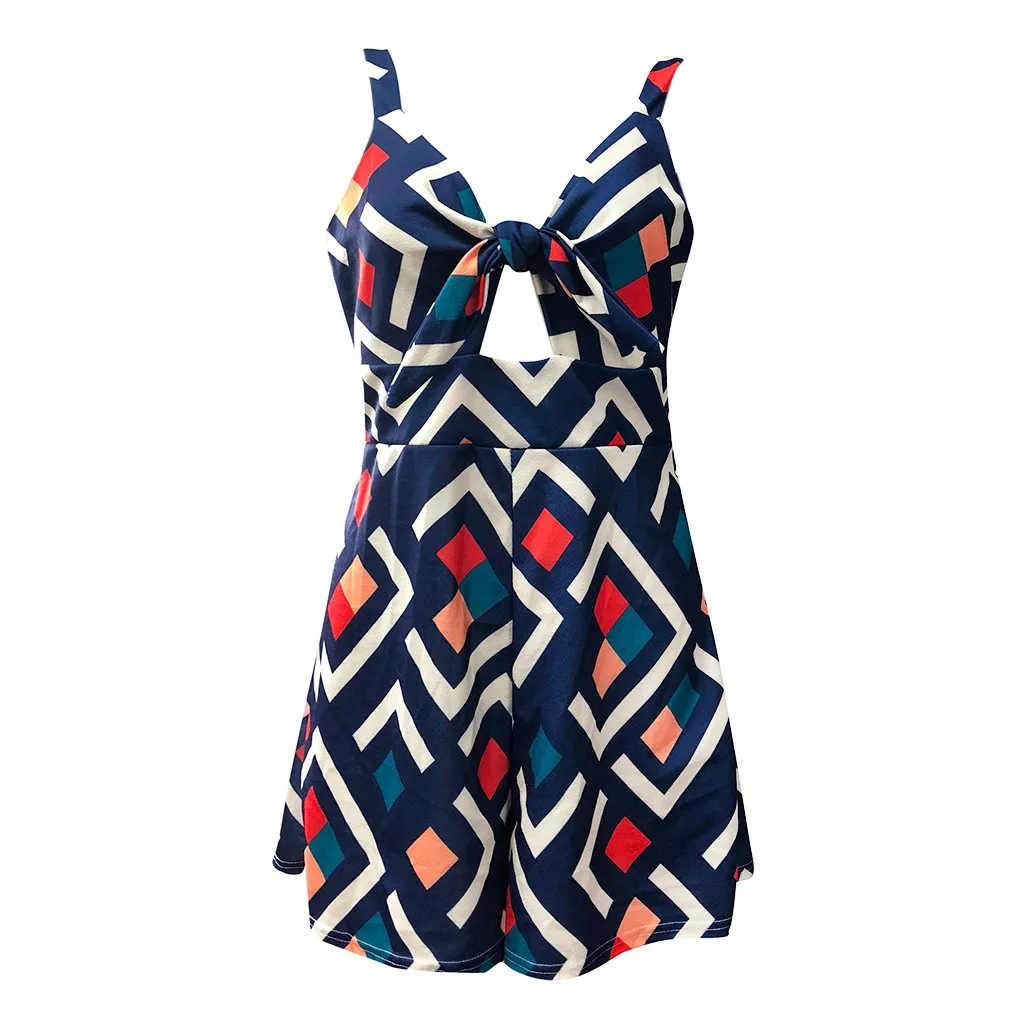 Женский комбинезон на лямках с принтом повседневный свободный короткий в