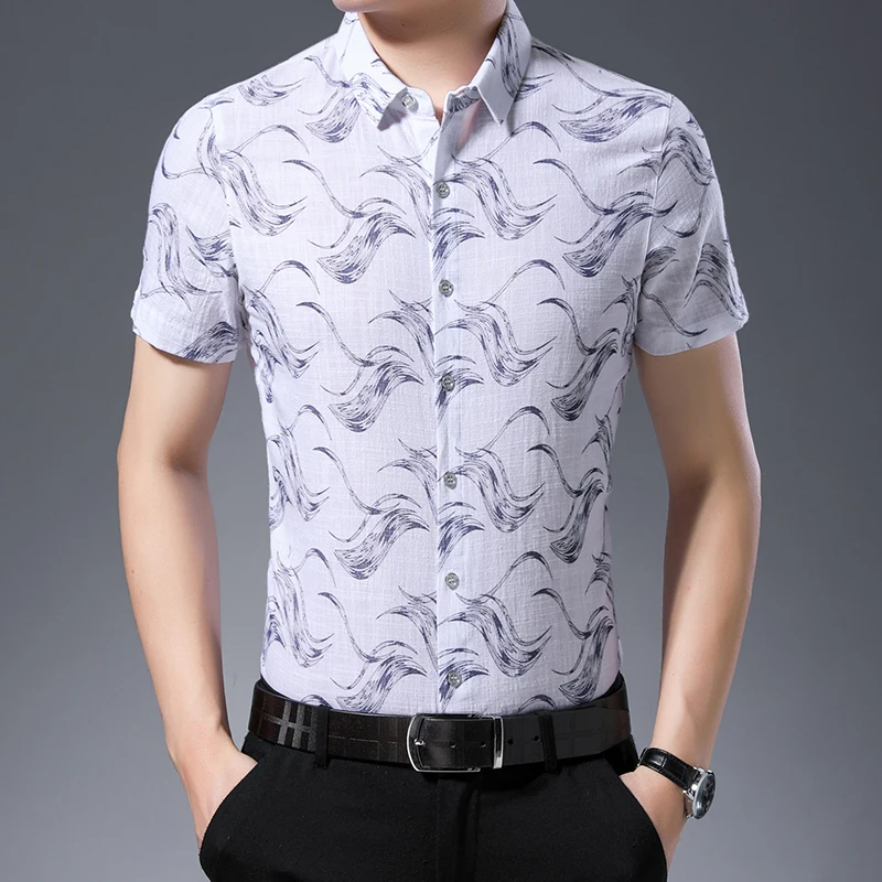 

High Quality Summer Mens Floral Cotton Dress Shirt Elegant Male Dress Shirt Short Sleeve Shirts Free Shipping