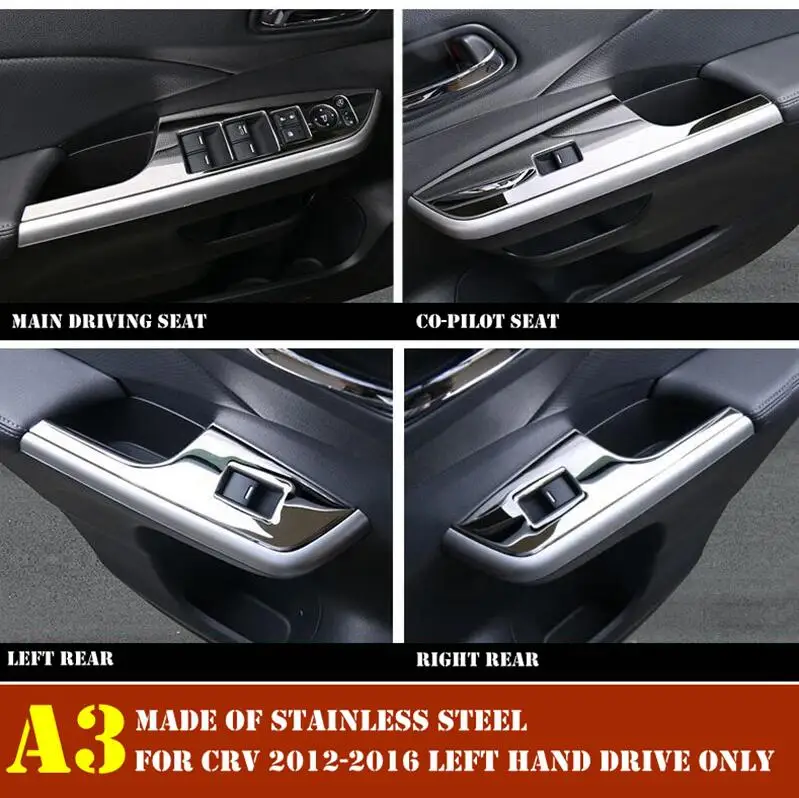 A3 4PCS Интерьер для Honda CRV CR-V 2012 2013 дверная ручка держатель окно Лифт кнопка переключатель декоративная панель накладка - Название цвета: A3 4PCS