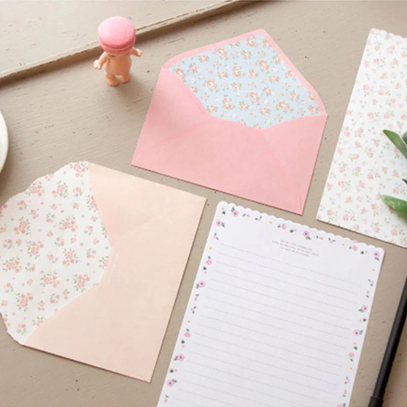 12 листов Lletter Paper + 6 шт конвертов милый набор мелко цветочных букв бумажных