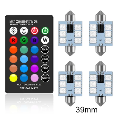 

C5W LED 31 мм 36 мм 39 мм 41 мм C10W RGB 5050 6SMD Гирлянда с дистанционным управлением Автомобильная садовая лампа Купольная лампа для чтения двери Авто 12 В