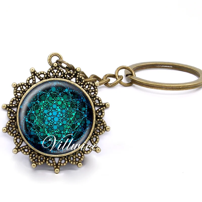 Новая мода ручная работа зеленая Мандала брелок художественное стекло кольцо