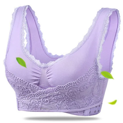 Спереди поперечная боковая пряжка беспроводной кружевной бюстгальтер