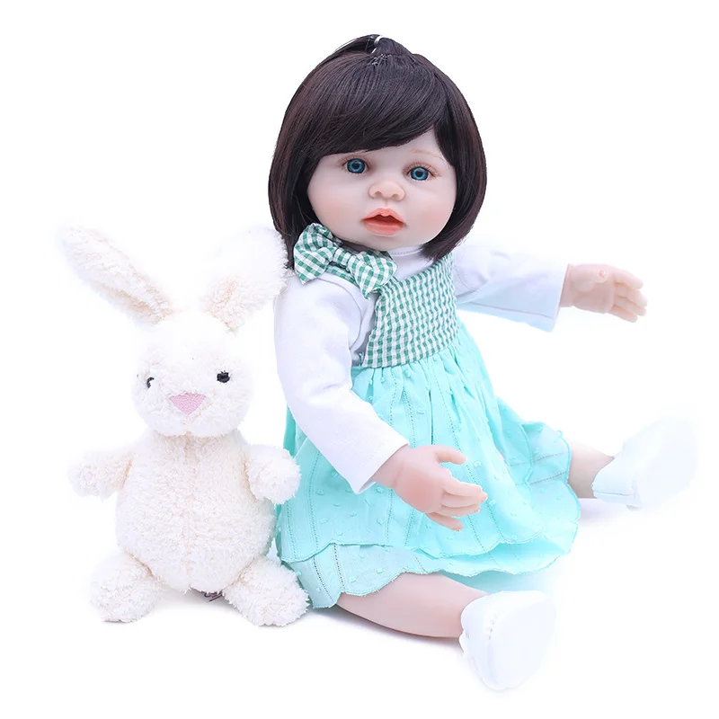 

NPK 48cm brown wig Realistic Reborn Baby Dolls Soft Silicone Lifelike Newborn Doll Toys Girl Playmate Gifts For Children Toys