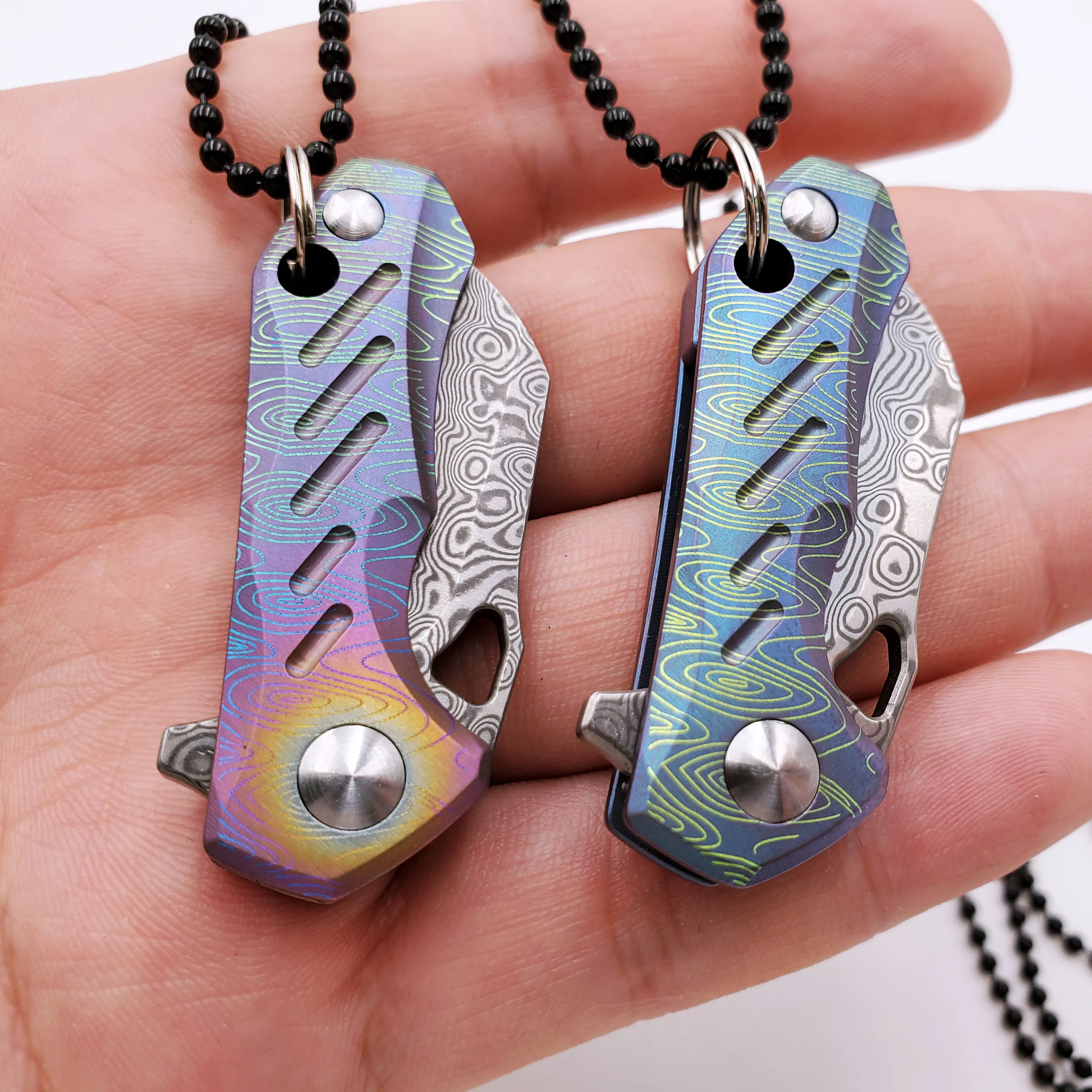 Складной нож дамасское лезвие титановая ручка подшипника Карманные Ножи ключ