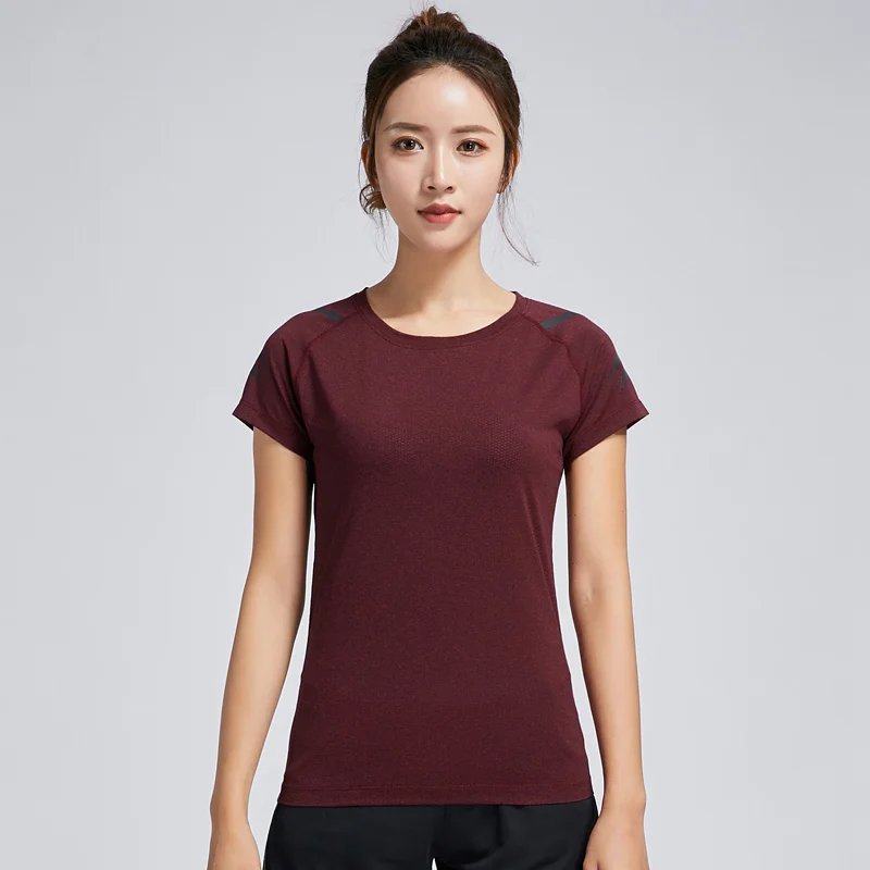 red sports tshirts Женские рубашки для йоги, для спортзала, дышащие, спортивные, Джерси, для бега, компрессионные, быстросохнущие, с коротким рукавом для тренировок, женские спортивные футболки для фитнеса - Цвет: red sports tshirts