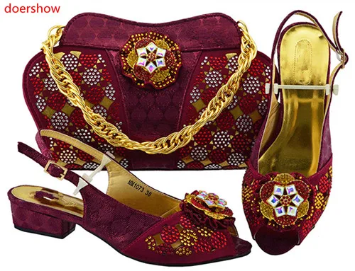 

doershow Italian black Shoes with Matching Bag Set Decorated with Appliques African Women Shoes and Bag Set for Wedding!BF1-39