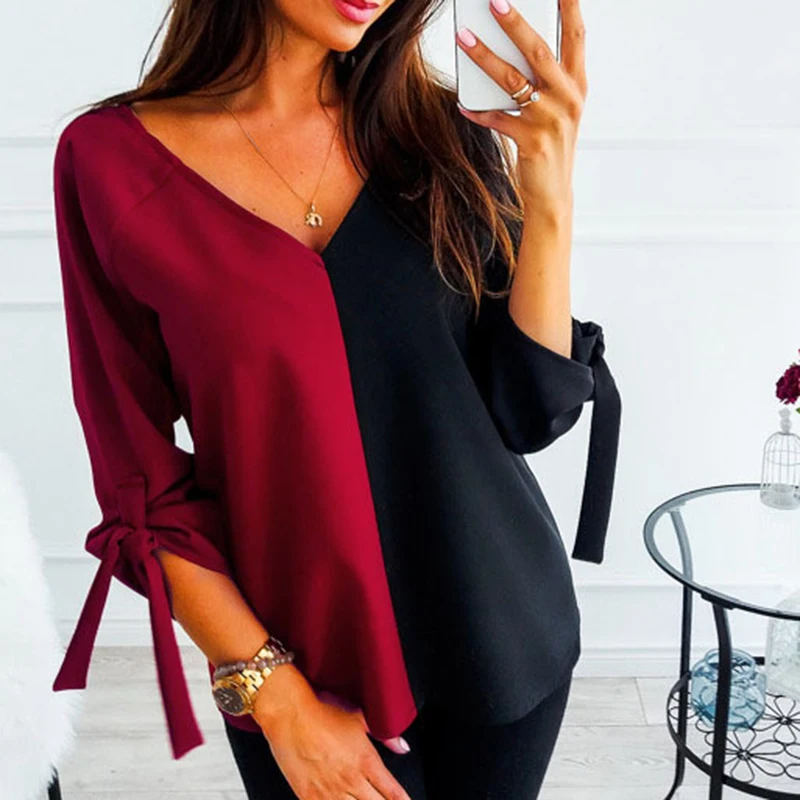 Пикантные V образным вырезом Blusas Femininas Женская блузка однотонная шифоновая блуза