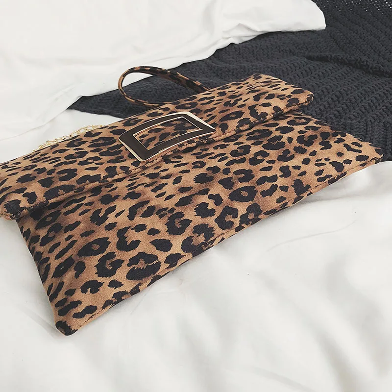 Leopard Конверт муфты для Для женщин мода складной Винтаж кожа Сеть Crossbody сумка женская сумка
