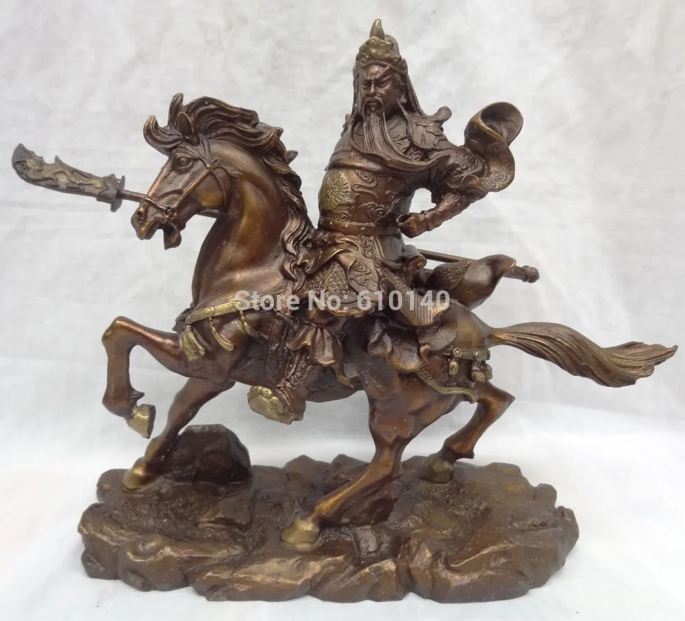 10 &quotКитайский Бронзовый Воин ZhongYi Дракон GuanGong GuanYu Конная прогулка Статуя|horse|statue