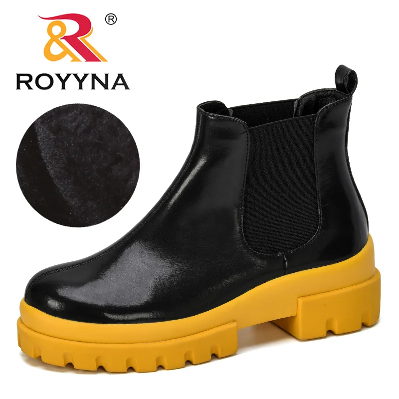 ROYYNA 2019 новые модные женские сапоги на толстом каблуке платформе из микрофибры