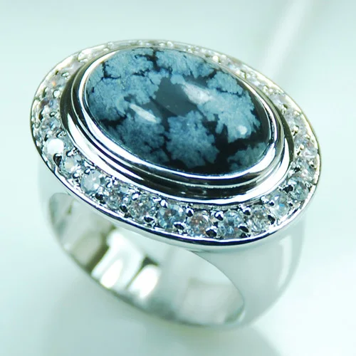 Снежинка обсидиановое искусственное Серебряное кольцо Размер 6 7 8 9 10 F982|ring simple|ring