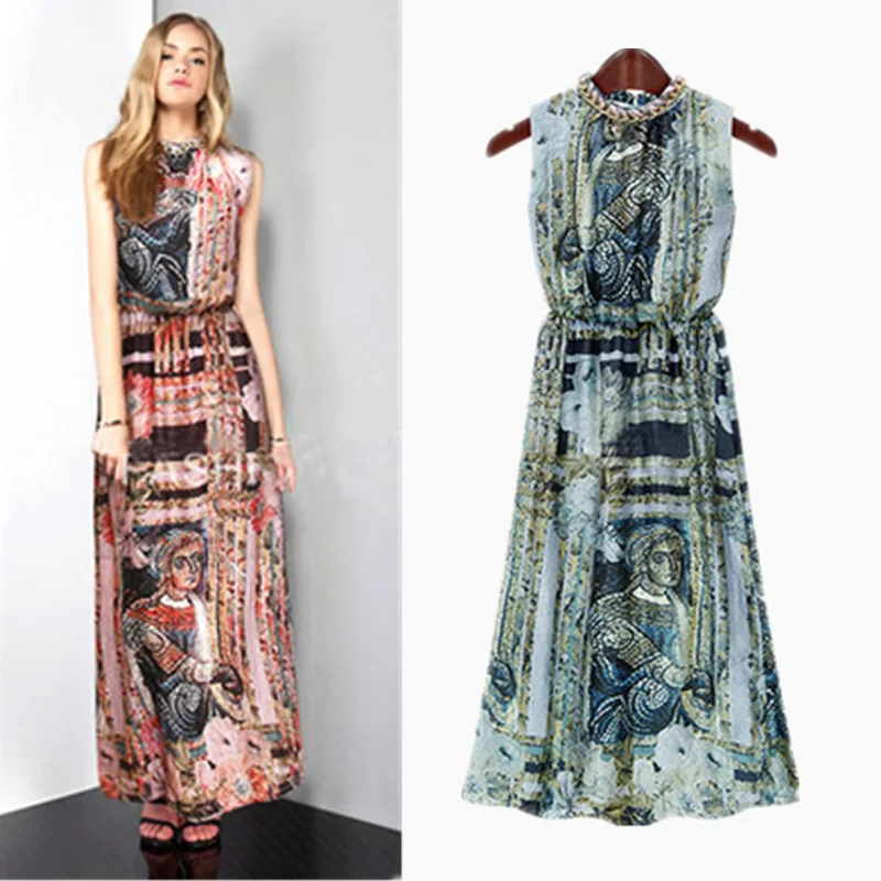 summer new motif bohemian sleeveless maxi dress | Женская одежда |  АлиЭкспресс