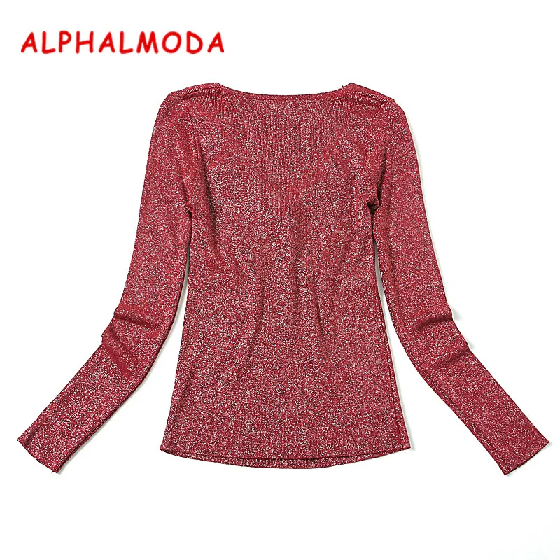 Женский вязаный джемпер ALPHALMODA со сверкающими кристаллами с V-образным вырезом на