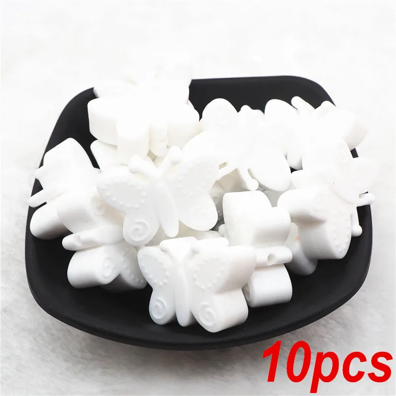 White Chengkai 10 шт. BPA бесплатно силиконовые бабочки Прорезыватель для зубов DIY Детский душ Прорезыватель для зубов Монтессори Сенсорная игрушка животное шарик аксессуары - Цвет: White