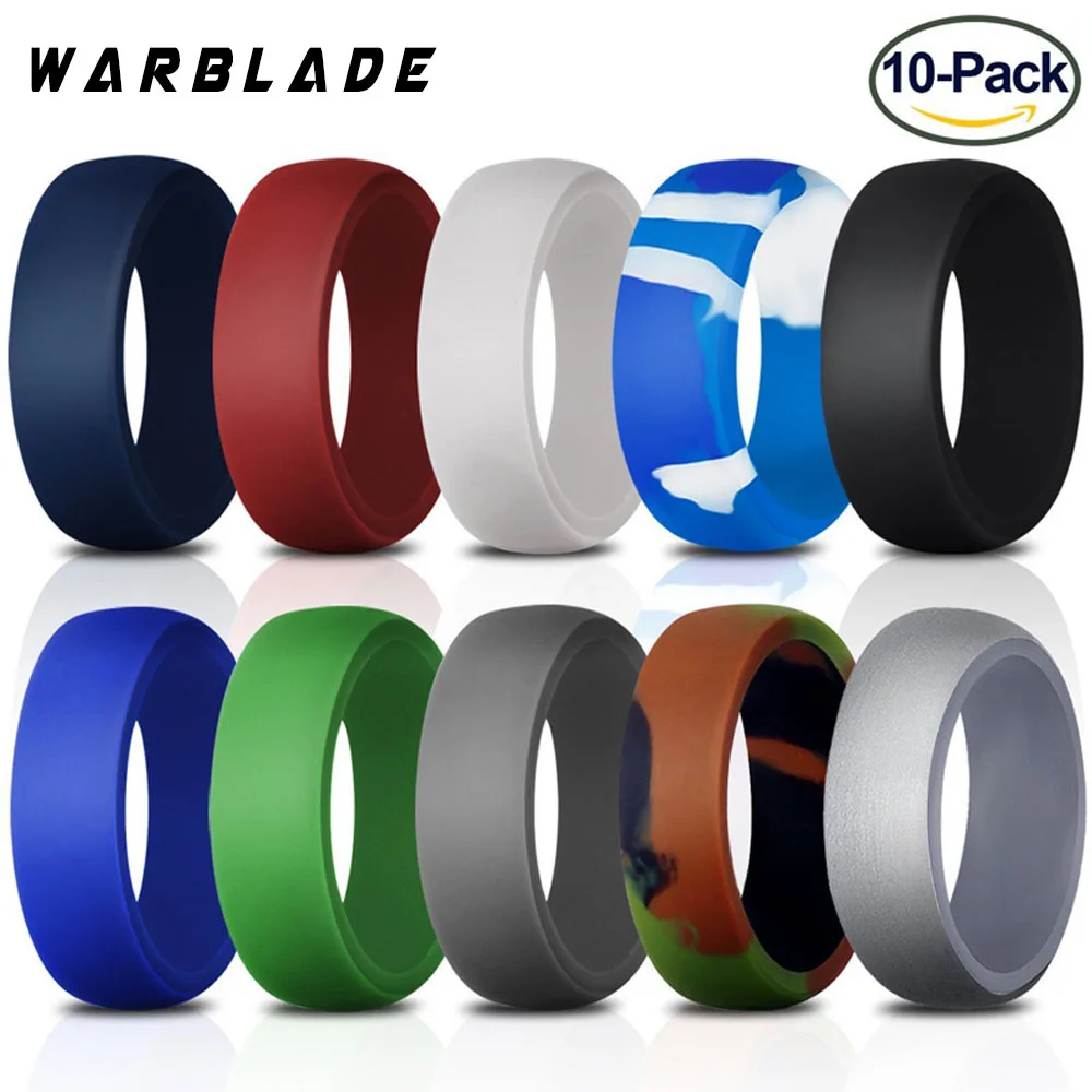 

10pcs/set 7-14 Size Food Grade FDA Silicone Ring 8.7mm Hypoallergenic Crossfit Flexible Sports Silicone Finger Rings For Men WBL