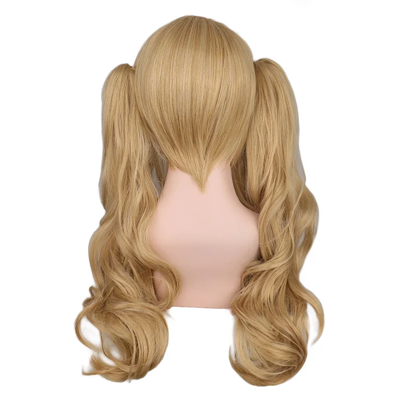 QQXCAIW Long Wavy Cosplay Mixed Blonde With 2 Ponytails 60 Cm Synthetic Hair Wigs