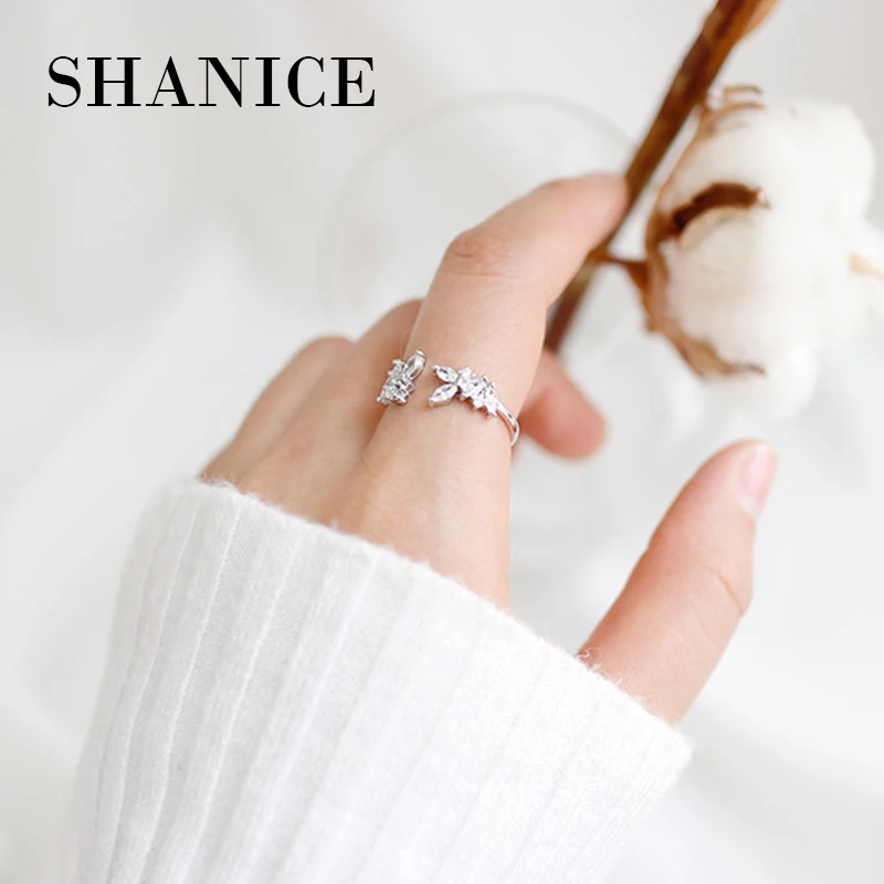 SHANICE VAuthentic стерлингового серебра 925 пробы милые CZ Кристалл лист кубического циркония леди Открытое кольцо Модные ювелирные изделия