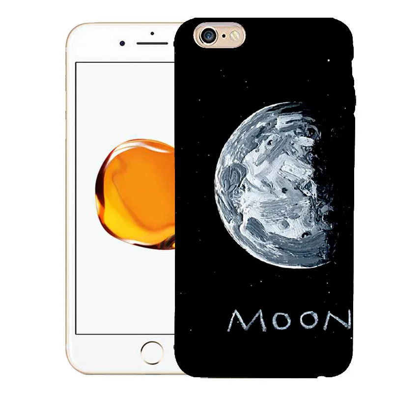 Мягкий черный чехол для телефона iPhoneX 6 5S 7 плюс 8 Луна солнце Космос Мультфильм
