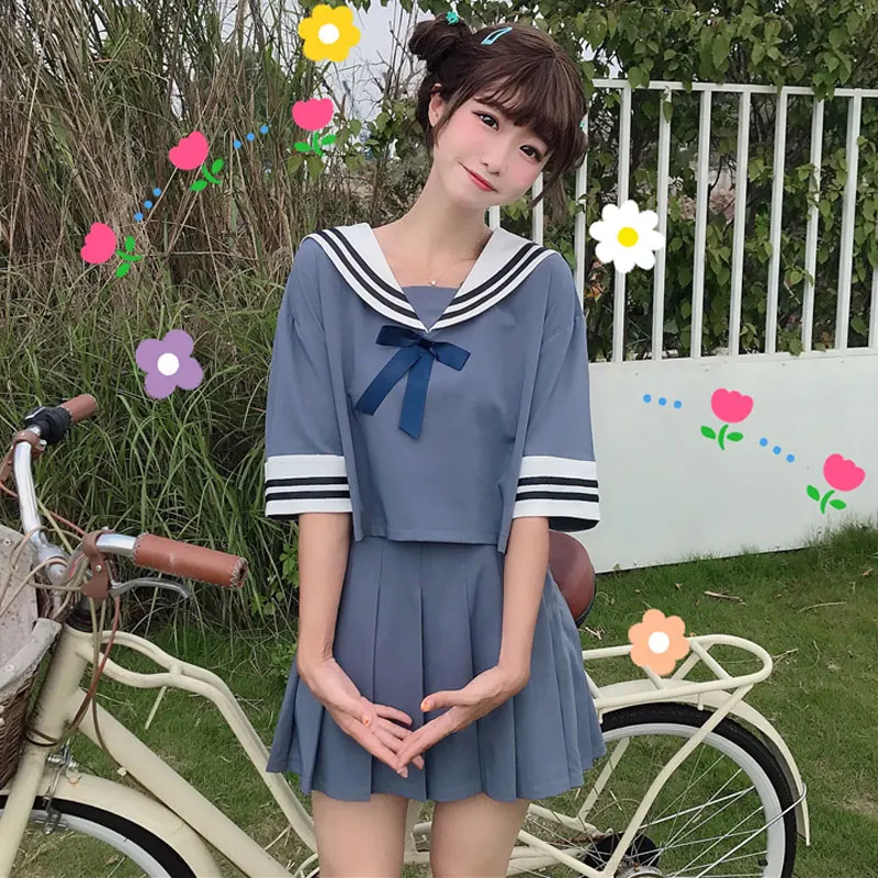 Japanese School sailor uniform fashion school class navy uniforms for Cosplay girls suit 2Pcs / Set | Тематическая одежда и