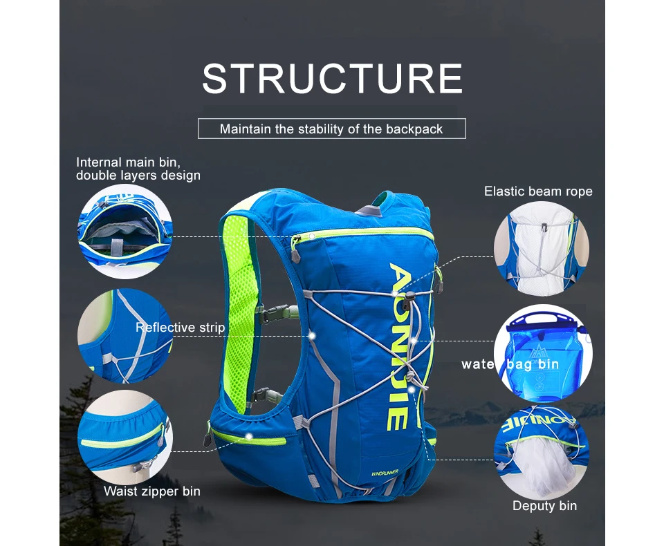 AONIJIE E904S нейлоновый 10L походный рюкзак, жилет, Профессиональный марафон, рюкзак для бега, велоспорта, л, сумка для воды