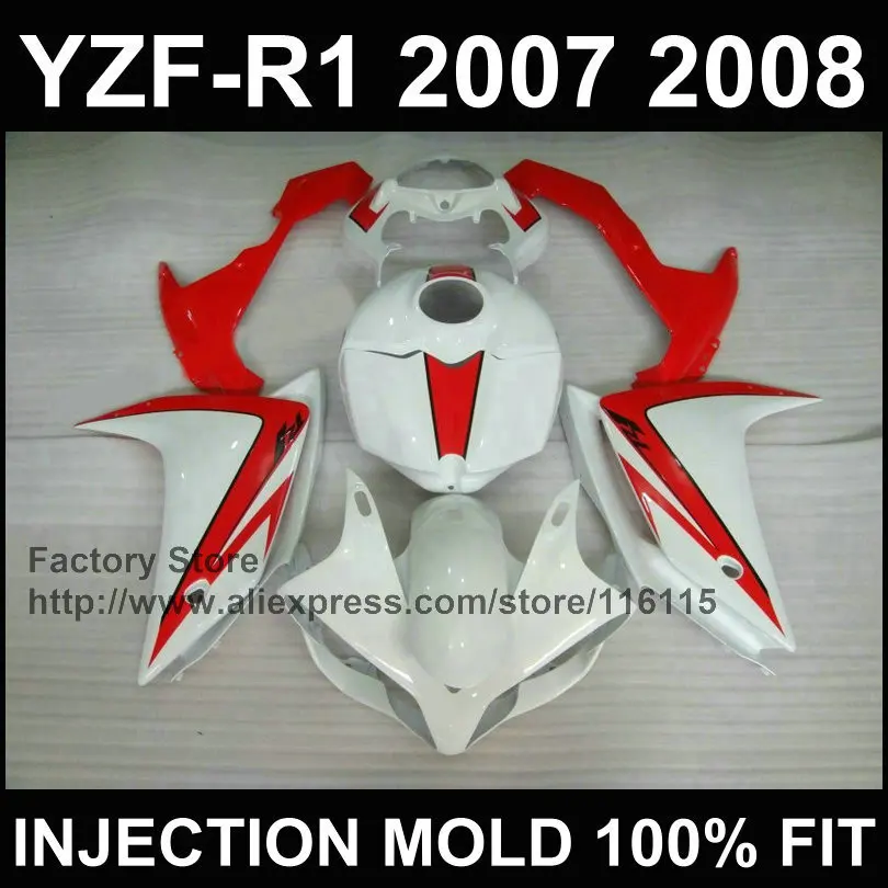Набор обтекателей для мотоциклов YAMAHA R1 2007 2008 YZF 07 08 красный белый|Полные комплекты