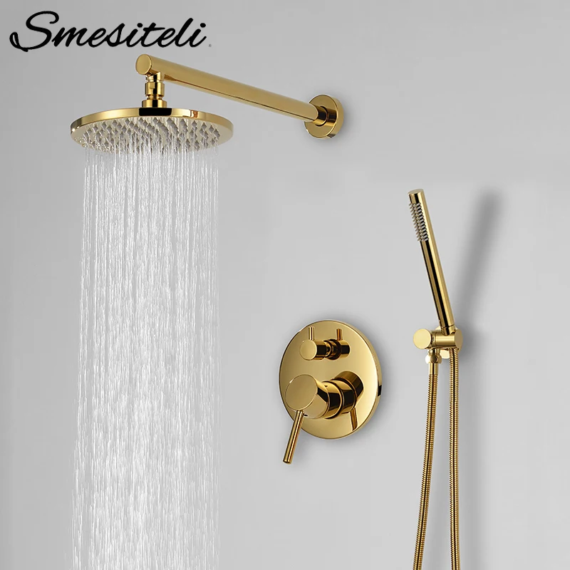 Smesiteli титановый Золотой Твердый латунный душевой набор для ванной 8-16 дюймов душевая головка кран настенный душевой рычаг смеситель для воды набор