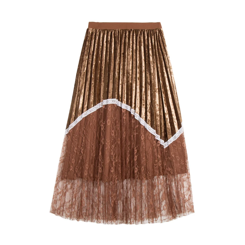 Женская юбка 3 цвета эластичная резинка на талии кружевная Лоскутная Вельветовая