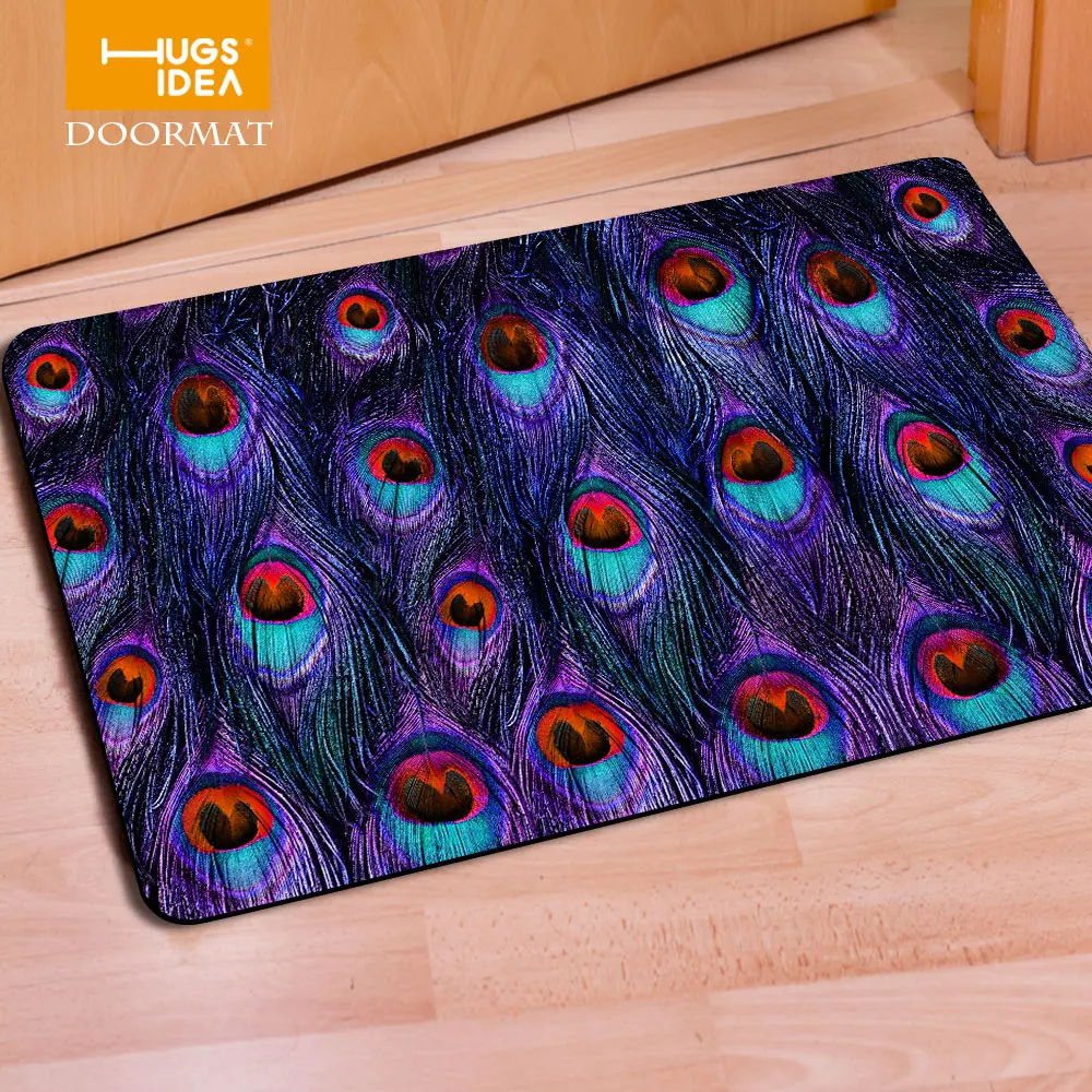 Нескользящий напольный 3D ковер HUGSIDEA с рисунком павлиньих перьев Придверный