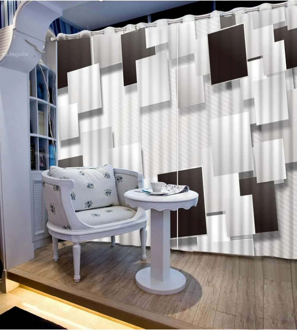 

Пользовательские оконные шторы для кухни в черно-белой коробке, роскошные шторы для гостиной, 3d стереоскопические современные оконные штор...