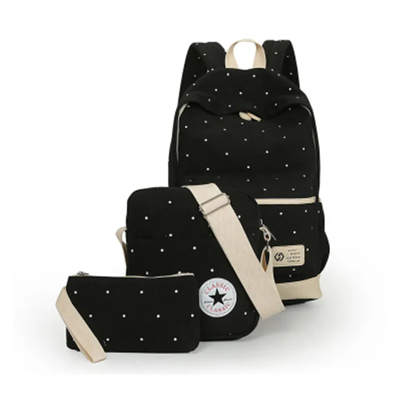 2019 New arrived wave dot Printing Women Backpack Set Teenage Girls School Bags Canvas Candy Color Bag For 3 Pieces | Багаж и сумки
