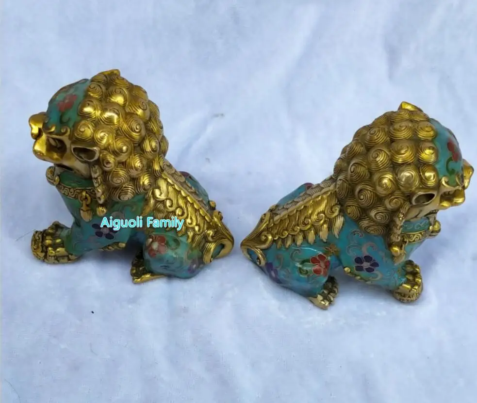 

Art Collectible Chinese Old Cloisonne Bronze Carved 1 Pair Fu Foo Dog Statue/Home Decoration Animals Sculpture Good Gifts