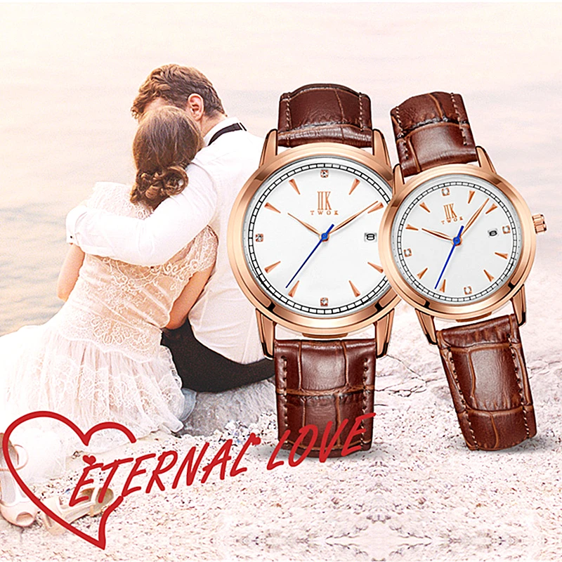 Fashion Couple Watch Leather Strap Waterproof Quartz Unisex Simple Style Auto Date Lovers Casual Male Female Clock | Наручные часы