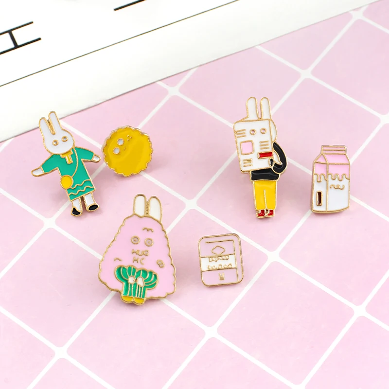 Мультфильм животных кролик брошь котенок милый 6 комплектов эмаль шпильки