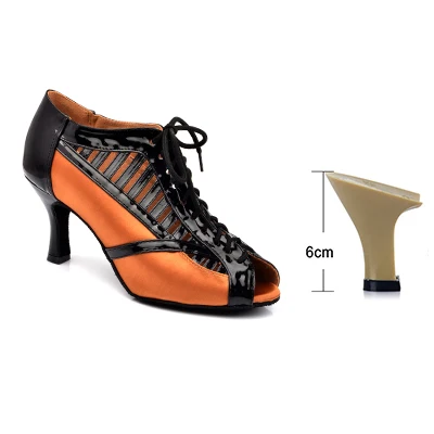 SHOYDANC zapatos de baile latino mujer уникальный дизайн римские сапоги танцевальная обувь для латинских женщин абрикосовый/Коричневый Красный атласные туфли для танцев - Цвет: Brown red 6cm