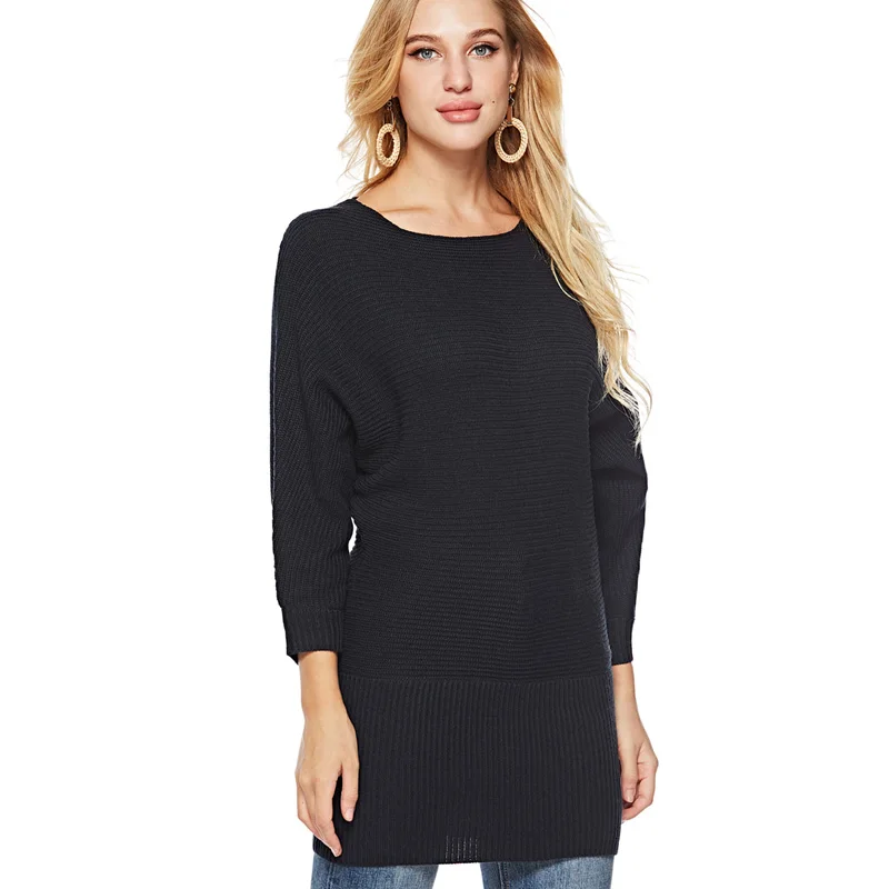 Женский Длинный свитер QIUXUAN вязаный джемпер с длинными рукавами облегающий
