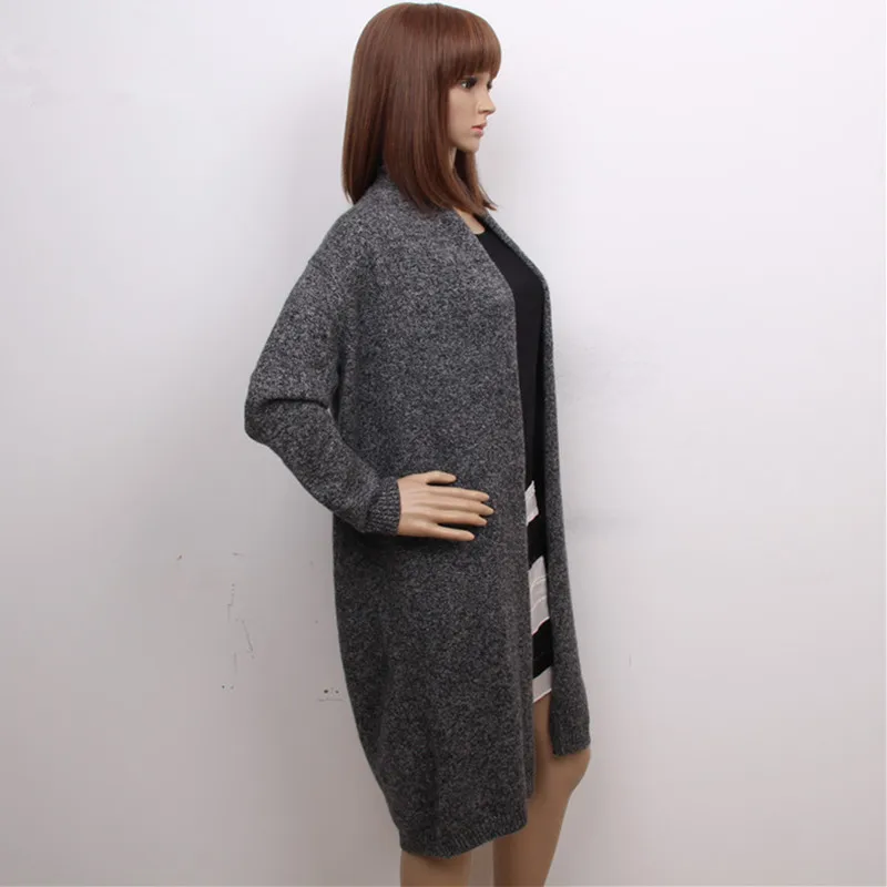 Женский длинный кардиган из 100% козьего кашемира коричневый темно-синий с