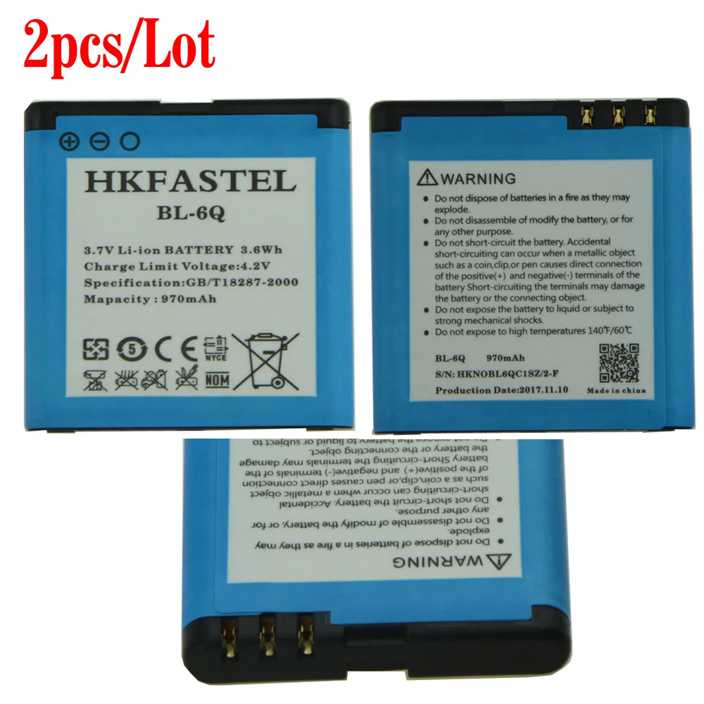 2 шт./лот HKFASTEL Новый BL 6Q Аккумулятор для сотового телефона Nokia 6700C 6700 классические