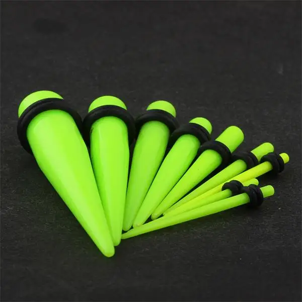 green TIANCIFBYJS акриловый расширитель для уха в форме конуса торговля ювелирные изделия для тела УФ ушные носилки расширитель пирсинг серьги пробки измерители плоти тоннель 100 шт - Окраска металла: green