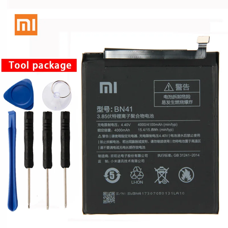 Оригинальный аккумулятор для телефона Xiaomi BN41 Сменный Redmi Note 4 Note4 MTK X20 4100 мАч