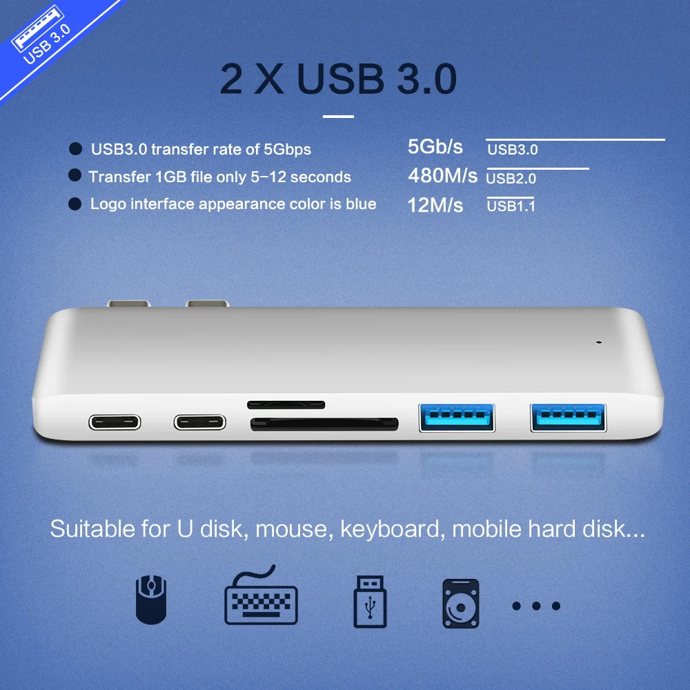 USB c концентратор 3 0 Thunderbolt адаптер для зарядки type к с TF SD картой чтения данных macbook