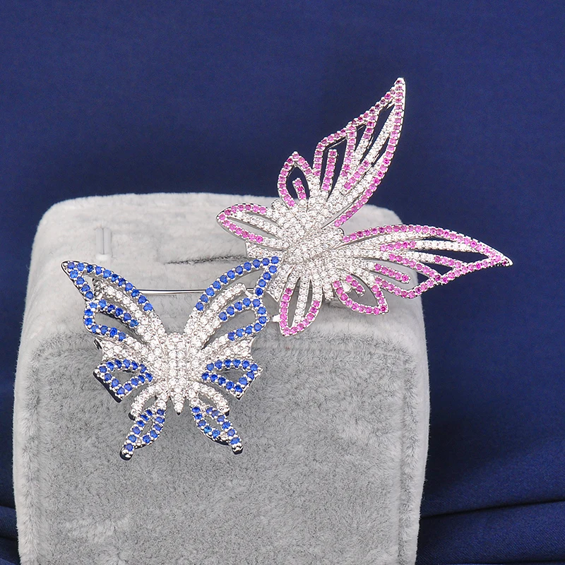 YAN MEI Siamese Butterfly Brooches Silver Plated Zirconia Corsage Breastpin Lapel Pins Fashion Jewelry Accessories GLX0176 | Украшения и