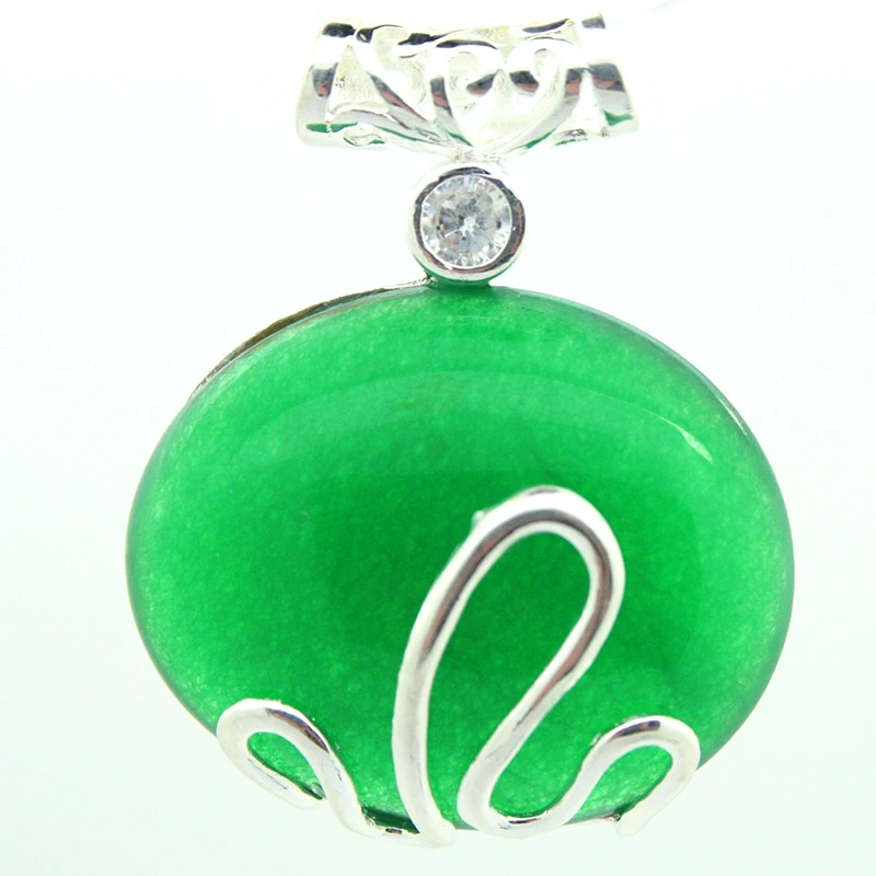 

Vintage 925 Sterling Silver 37x30MM green Stone Pendant valentine's gift
