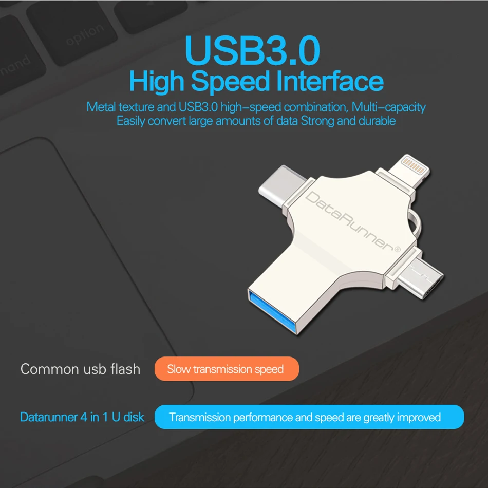 DataRunner OTG USB флеш-накопитель 16 ГБ 32 ГБ 64 ГБ 128 Гб 4 в 1 USB3.0/iOS/type C/Micro Usb флешка флеш-накопитель