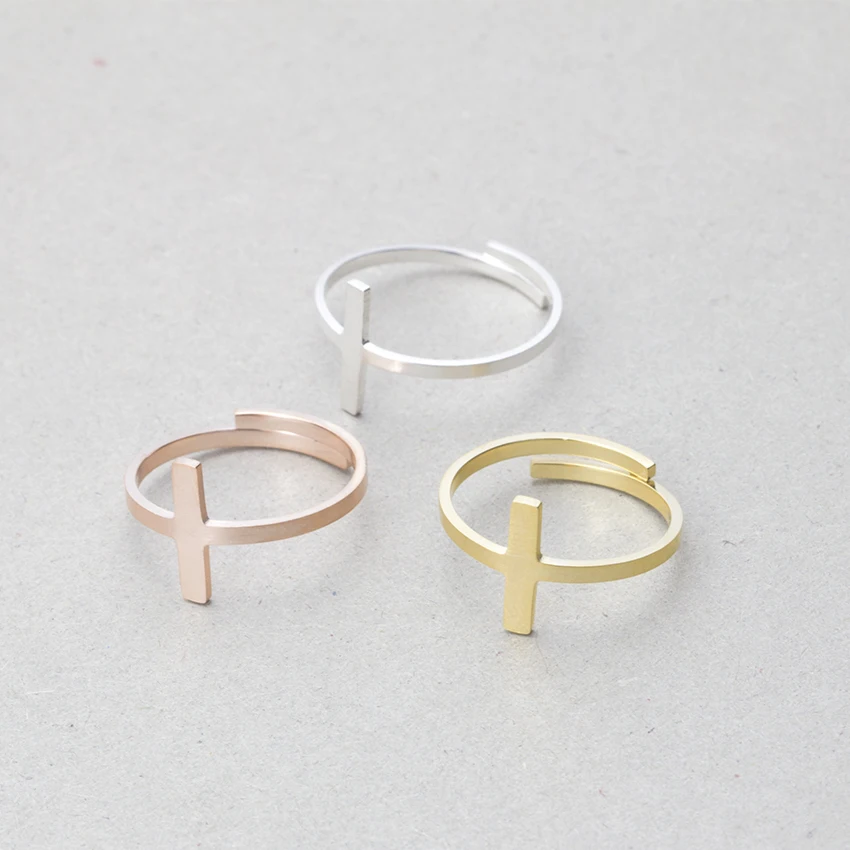 Женское регулируемое кольцо из розового золота с боковым крестом|sideways cross ring|bar