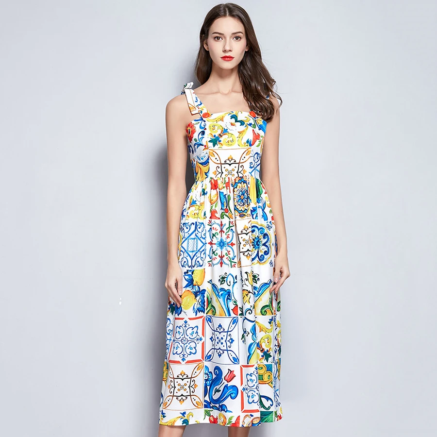 Винтажное летнее платье без рукавов с принтом 2019 Модные женские тонкие