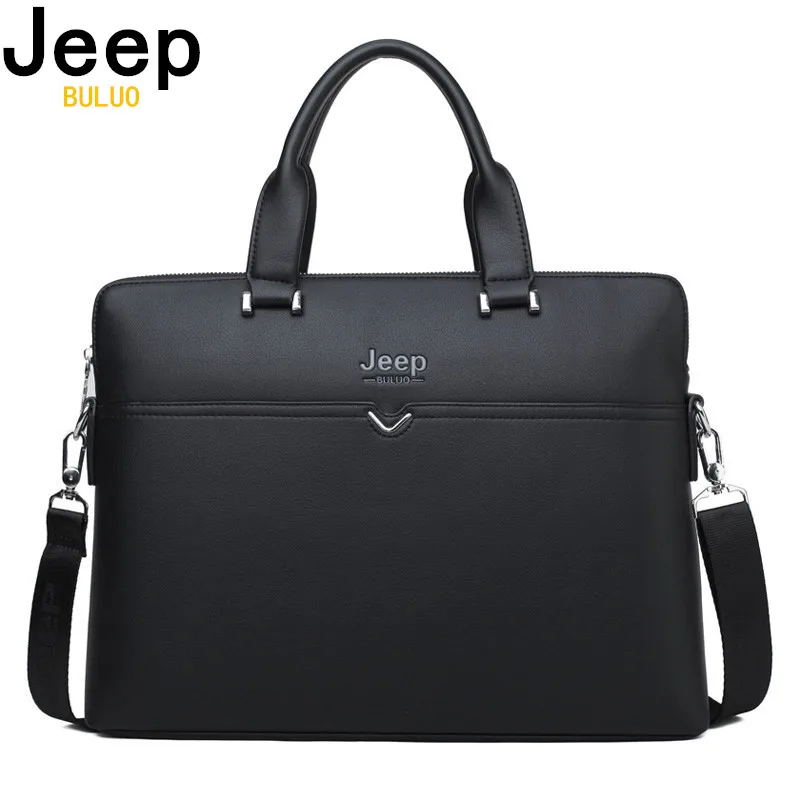 Мужской деловой портфель JEEP BULUO черный из яловой спилковой кожи сумка для