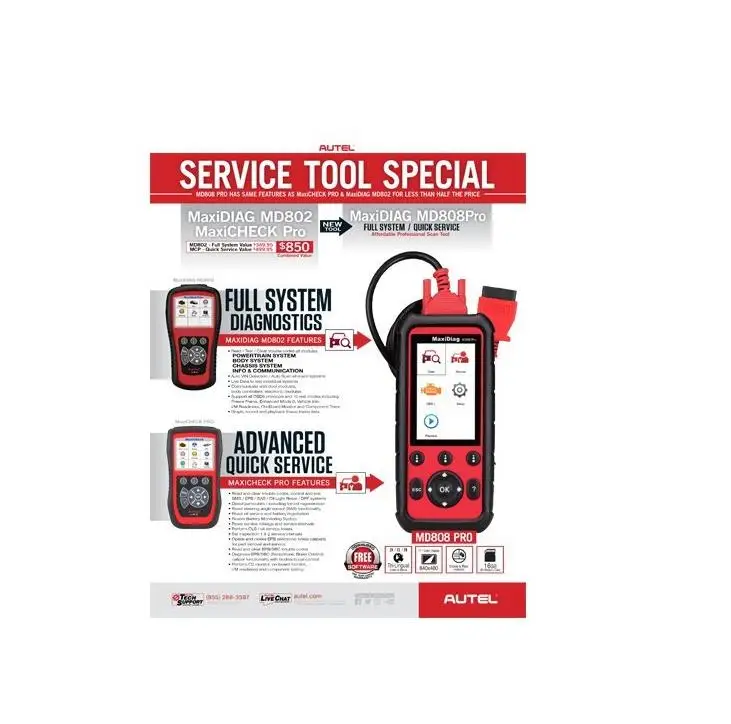 Autel MD808 Pro с 5 футовым удлинительным кабелем все системы OBDII сканер (Advanced MaxiCheck и MD802)