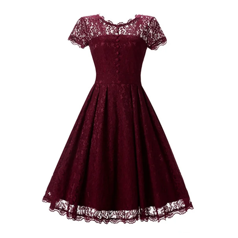 Burgundy Dressv шампанское коктейльное платье дешево совок шеи с коротким рукавом платье на выпускной вечер кружева модные коктейльные платья - Цвет: Burgundy